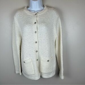 Vintage Prince Richard ? Boucle Cardigan‎ Womens Medium Cream W Silver Buttons